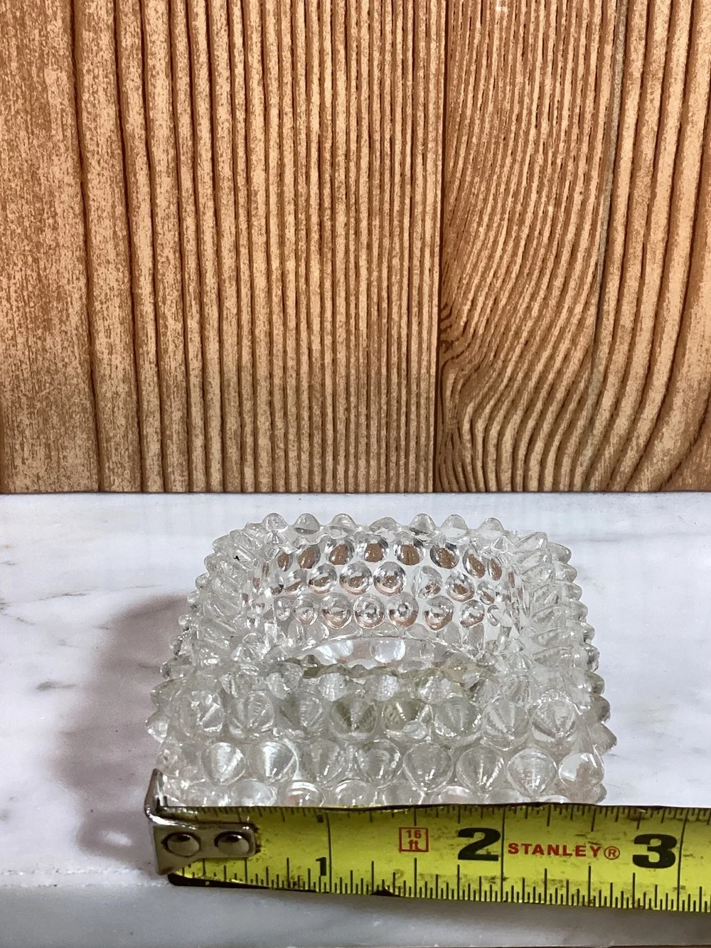 Clear Hobnail Glass Salt Cellar Dish with Wooden Spoon
